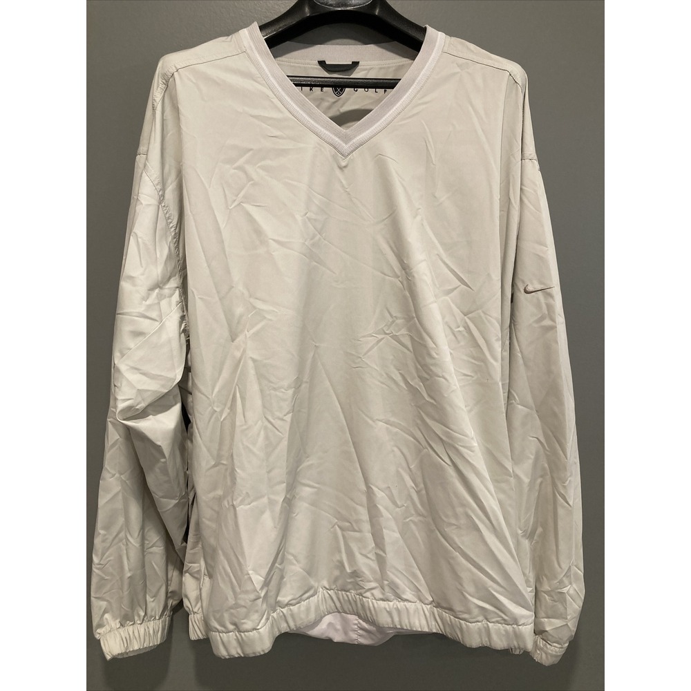 Nike Golf Mens 2XL XXL Light Beige Tan V-Neck Windbreaker Pullover Jacket MINT